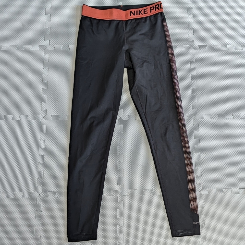 Nike Pro Leggings Women Small Black Work Out Athletic Red Band